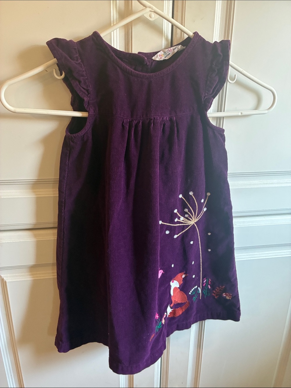 Beebay Girls Purple Corduroy Embroidered Fox Dress, size: 2 yrs